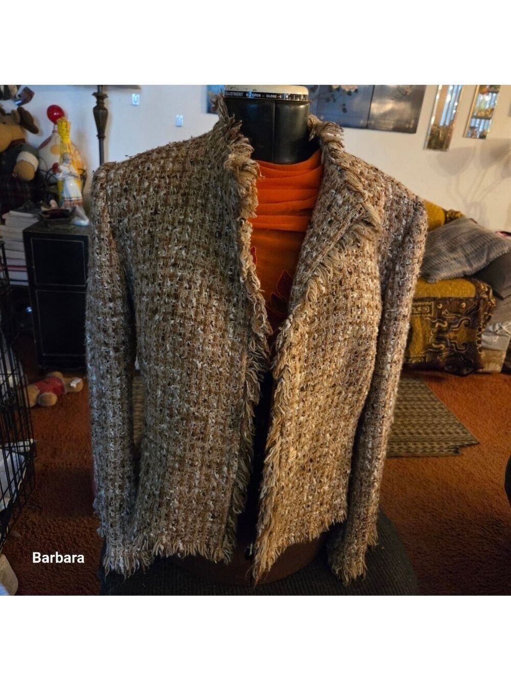Zara Woman Brown Tweed Fringed Blazer Jacket, Size US 12